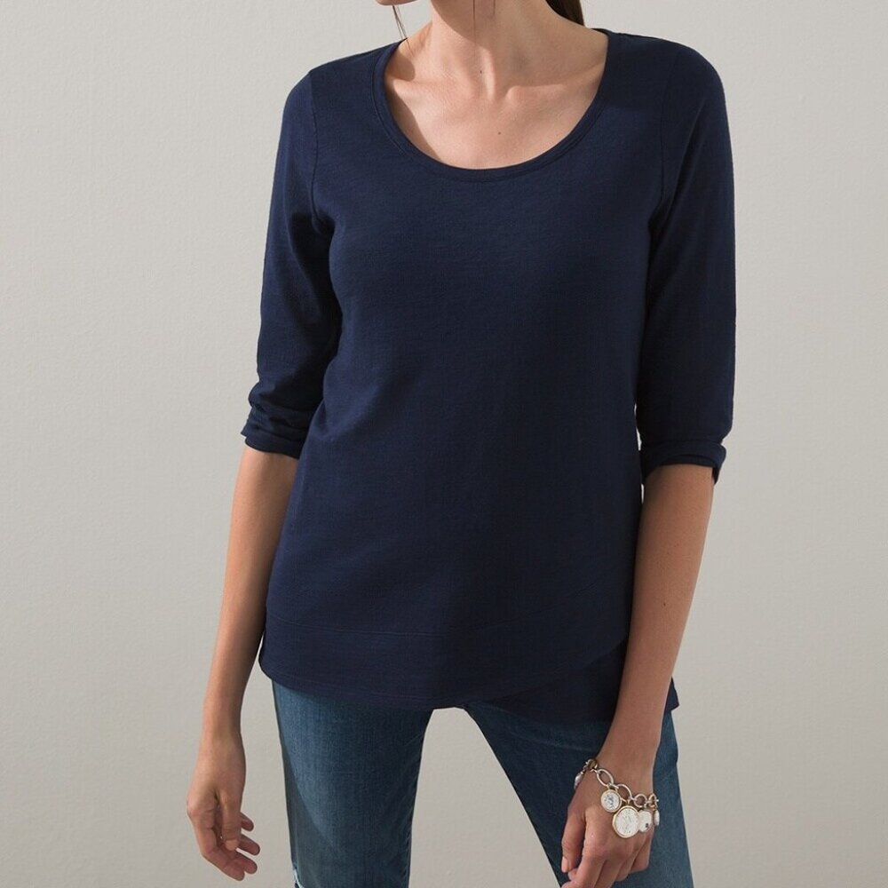 *NEW* CHICO’S 3/4 Sleeve Crossover Cotton Basic Knit Slub Tunic Tee Black Size 3